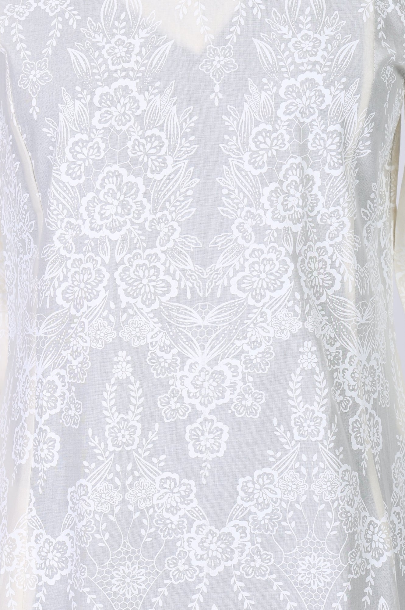 White Floral Printed Lace Pure Cotton Straight Kurta