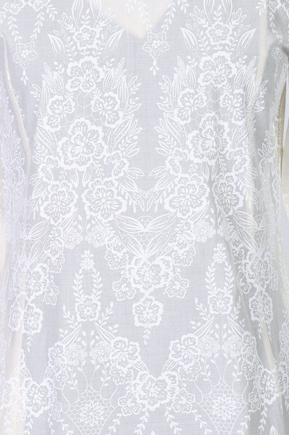 White Floral Printed Lace Pure Cotton Straight Kurta