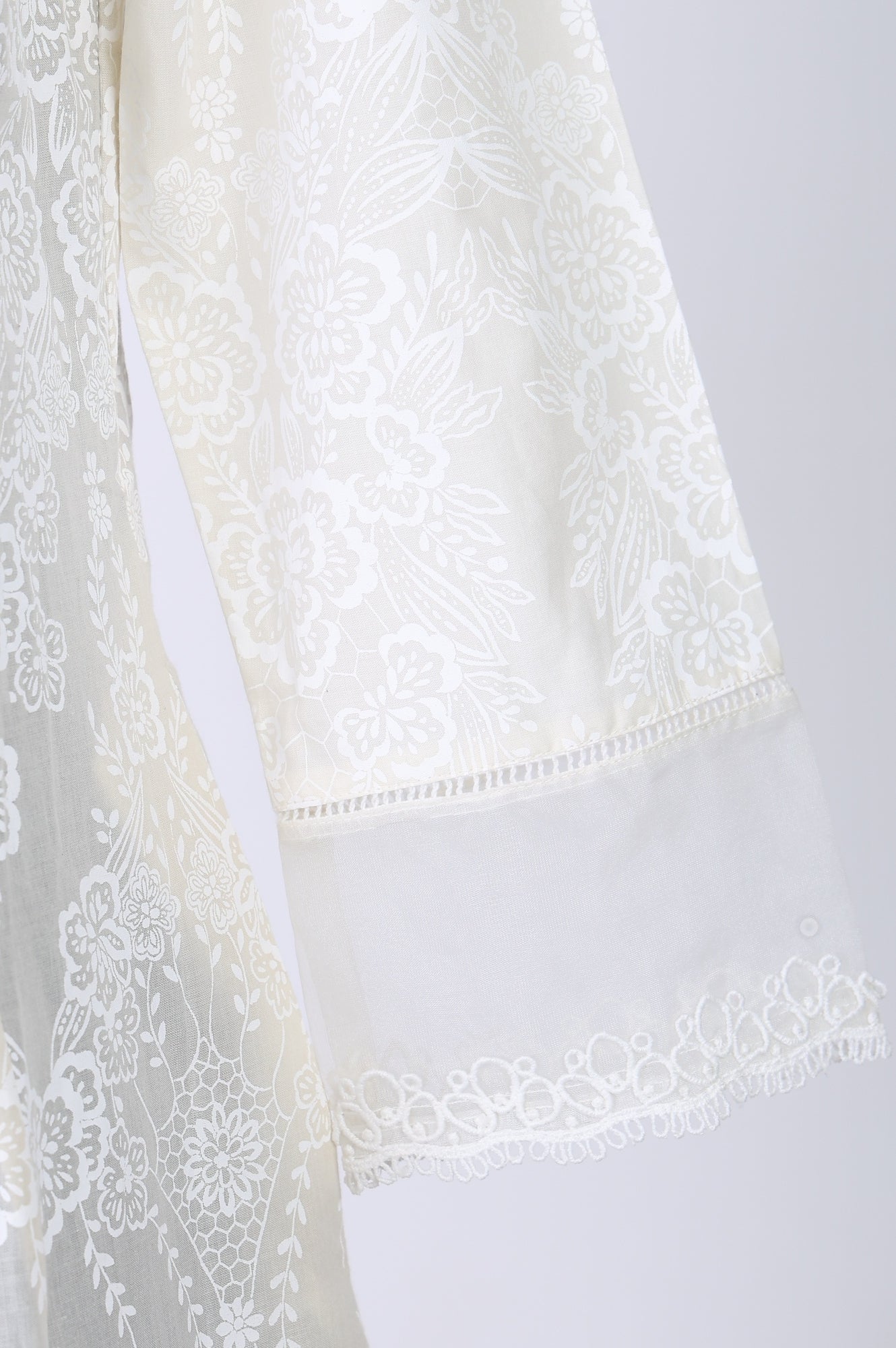 White Floral Printed Lace Pure Cotton Straight Kurta