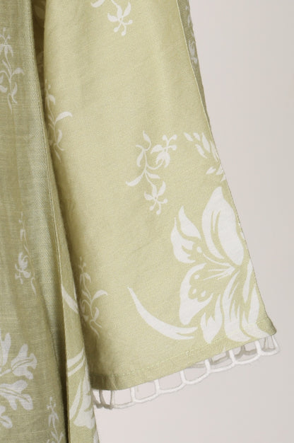 Pistachio Green Floral Printed Flared Kurta With Lace