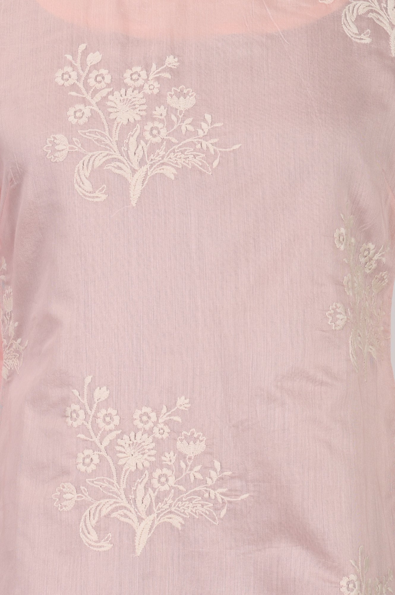 Light Pink Floral Embroidered Chanderi Straight Kurta