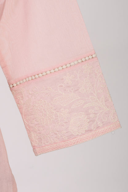 Light Pink Floral Embroidered Chanderi Straight Kurta