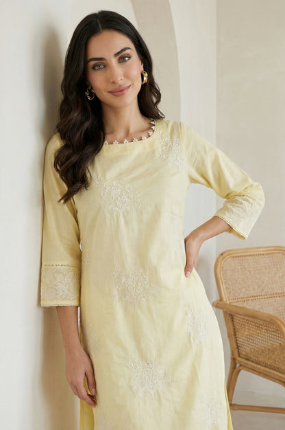 Yellow Embroidered Chanderi Straight Kurta