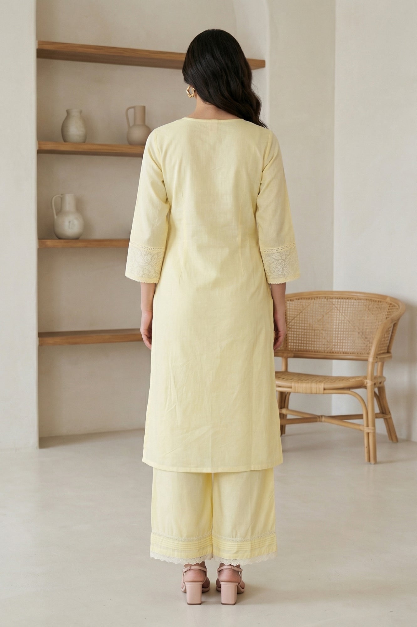 Yellow Embroidered Chanderi Straight Kurta