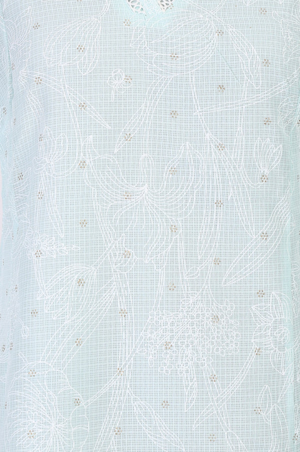 Light Blue Chikankari Embroidered Kota Straight Kurta