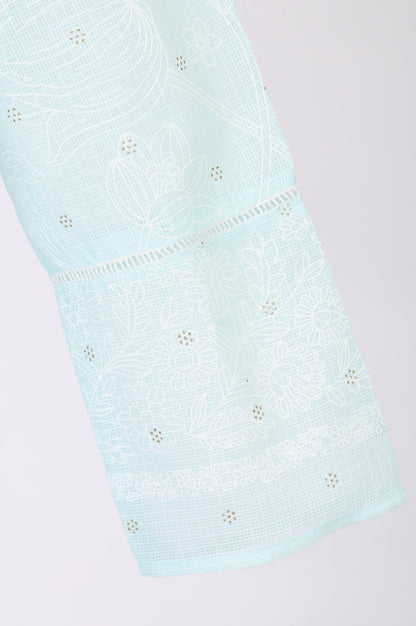 Light Blue Chikankari Embroidered Kota Straight Kurta