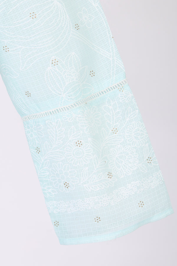 Light Blue Chikankari Embroidered Kota Straight Kurta