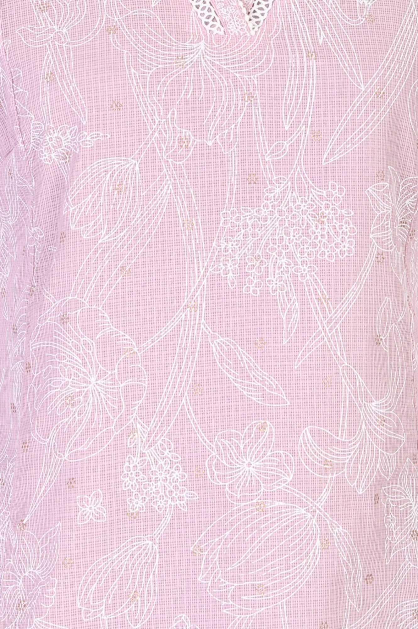 Pink Floral Printed Chikankari Embroidered Kota Straight Kurta