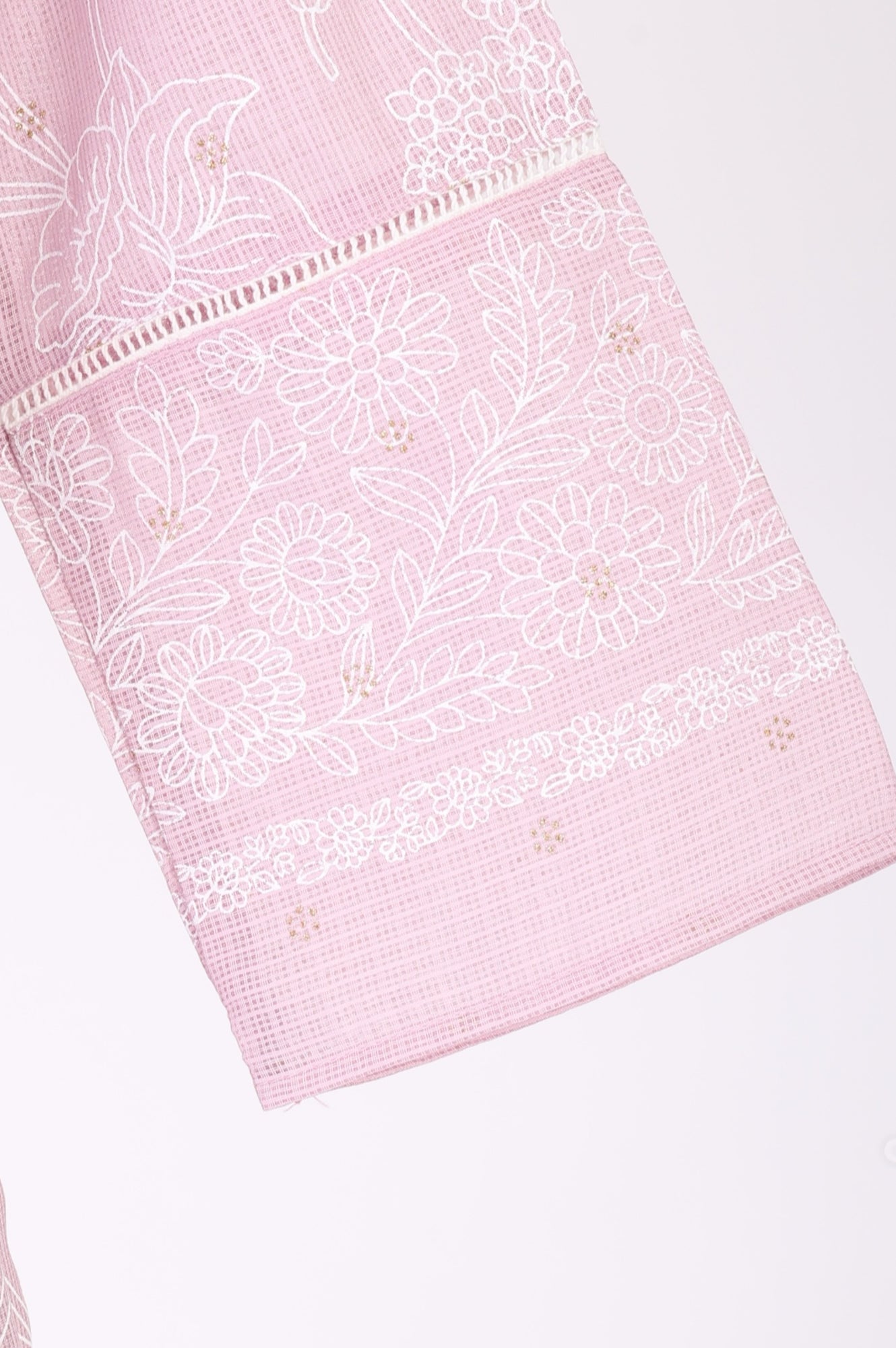 Pink Floral Printed Chikankari Embroidered Kota Straight Kurta