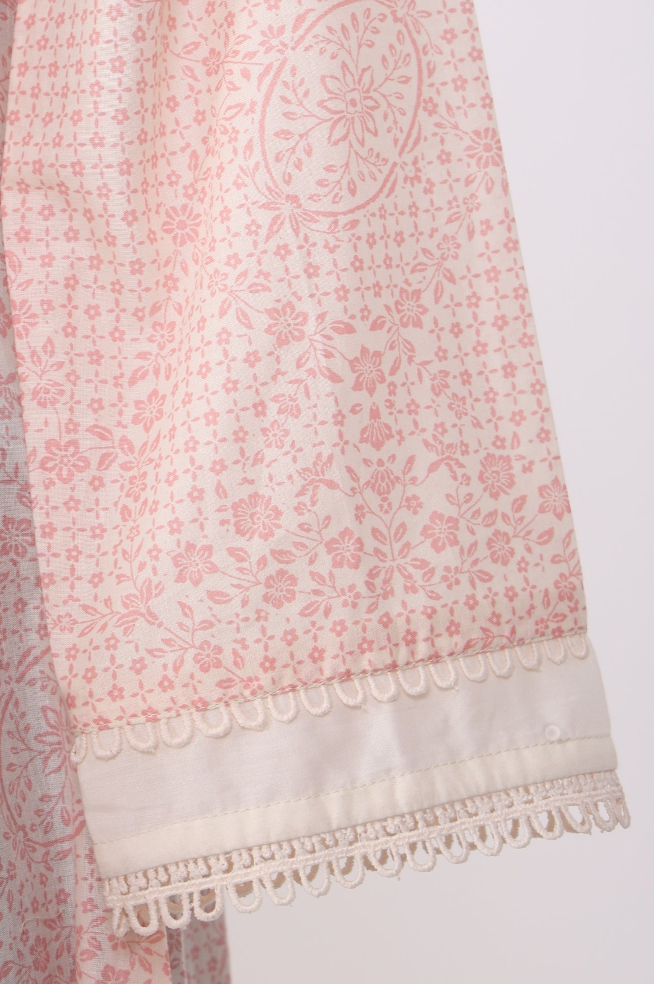 Pastel Pink Floral Printed Lace Pure Cotton Anarkali Kurta