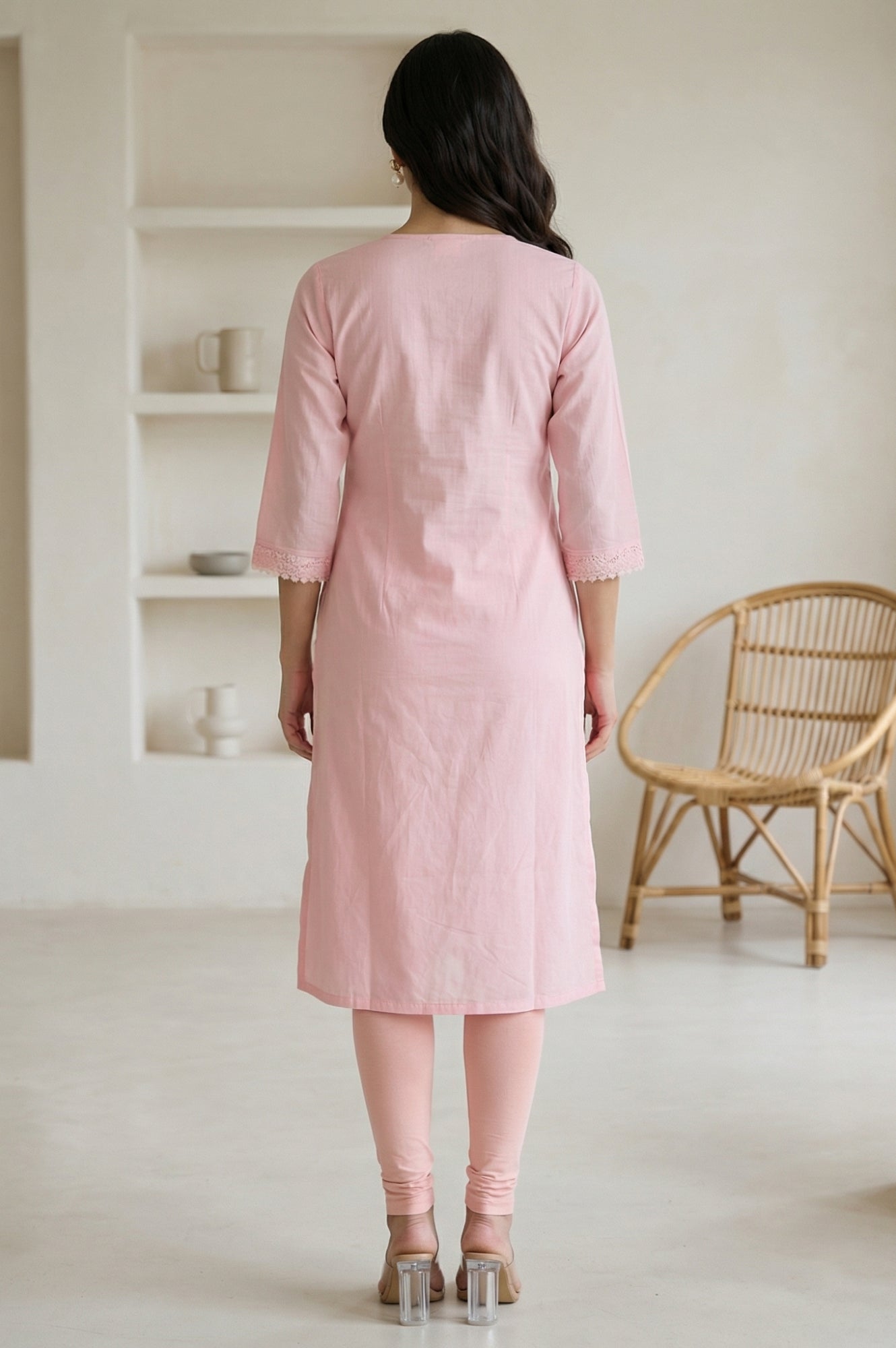 Pink Chikankari Embroidered Straight Kurta