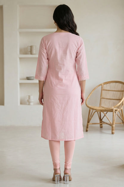 Pink Chikankari Embroidered Straight Kurta