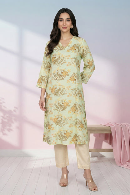 Green Floral Printed Straight Kurta