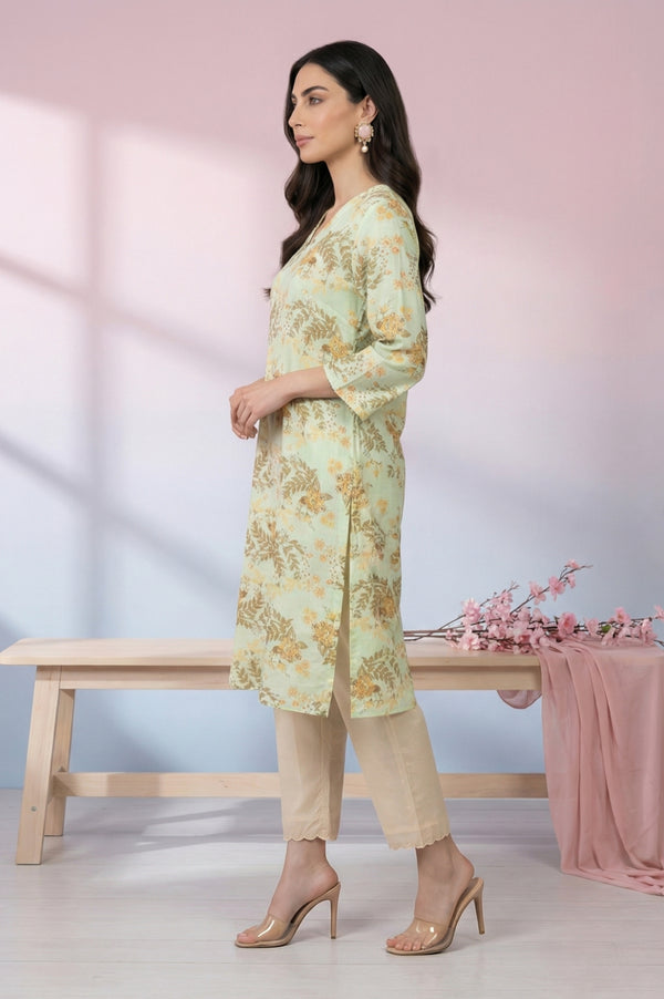 Green Floral Printed Straight Kurta