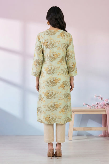 Green Floral Printed Straight Kurta