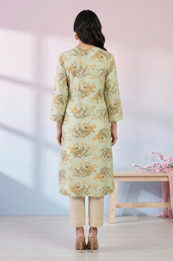 Green Floral Printed Straight Kurta