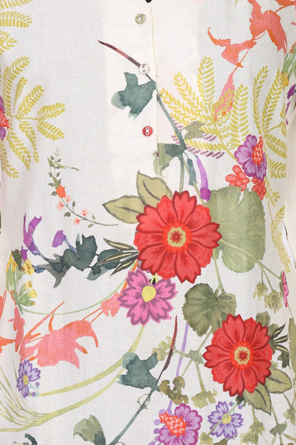 Off White Floral Printed Lace Pure Cotton Straight Kurta