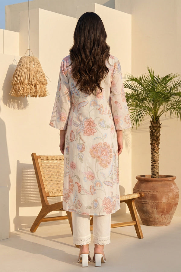 Off-White Schiffily Embroidered Floral Straight Kurta