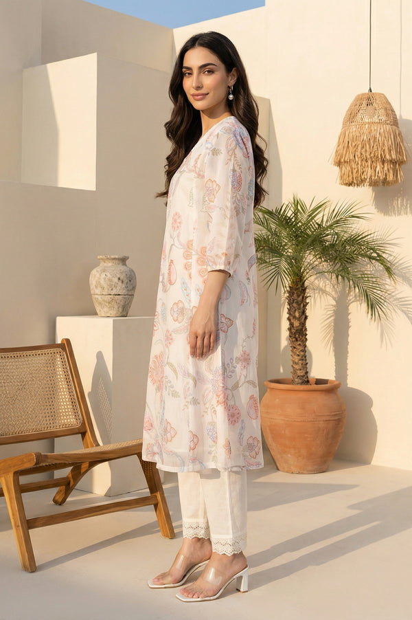 Off-White Schiffily Embroidered Floral Straight Kurta
