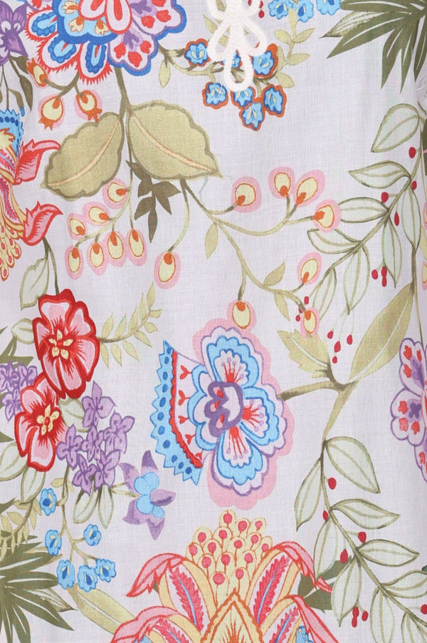 Off White Floral Printed Pure Cotton Straight Kurta with Lace