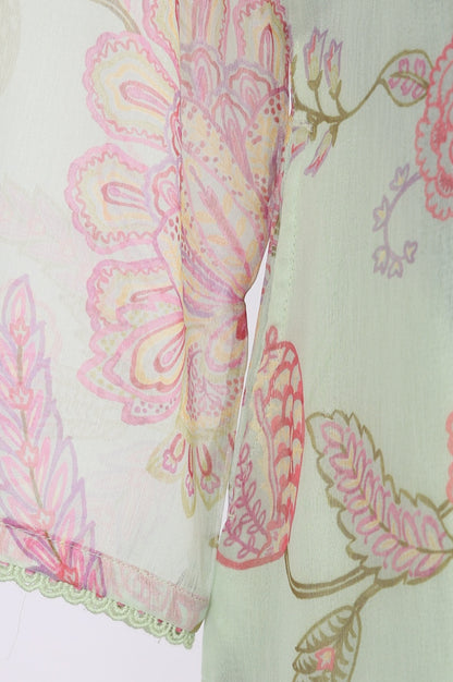 Sea Green Floral Printed Chiffon Straight Kurta