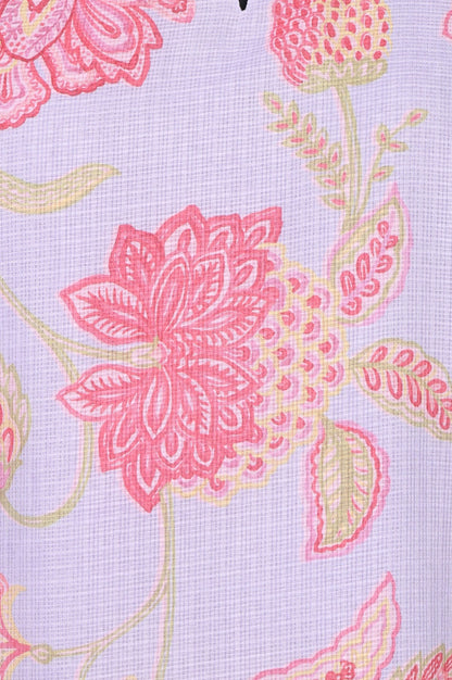 Lavender Floral Printed Lace Kota Straight Kurta