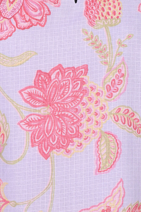 Lavender Floral Printed Lace Kota Straight Kurta
