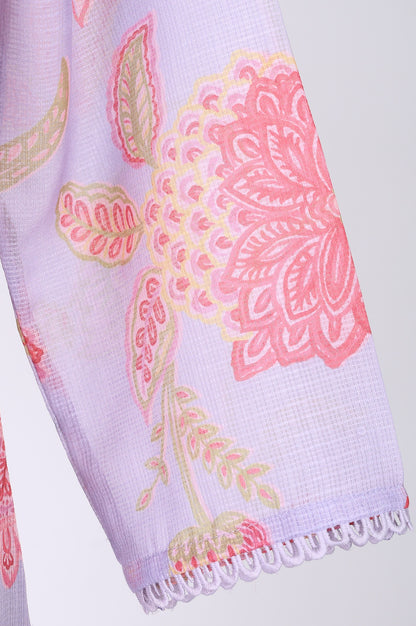 Lavender Floral Printed Lace Kota Straight Kurta