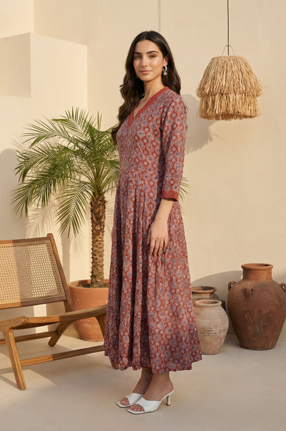 Rust Ethnic Motifs Rayon A-line Kurta