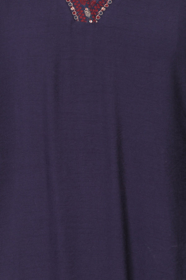 Blue Embroidered A-line Kurta
