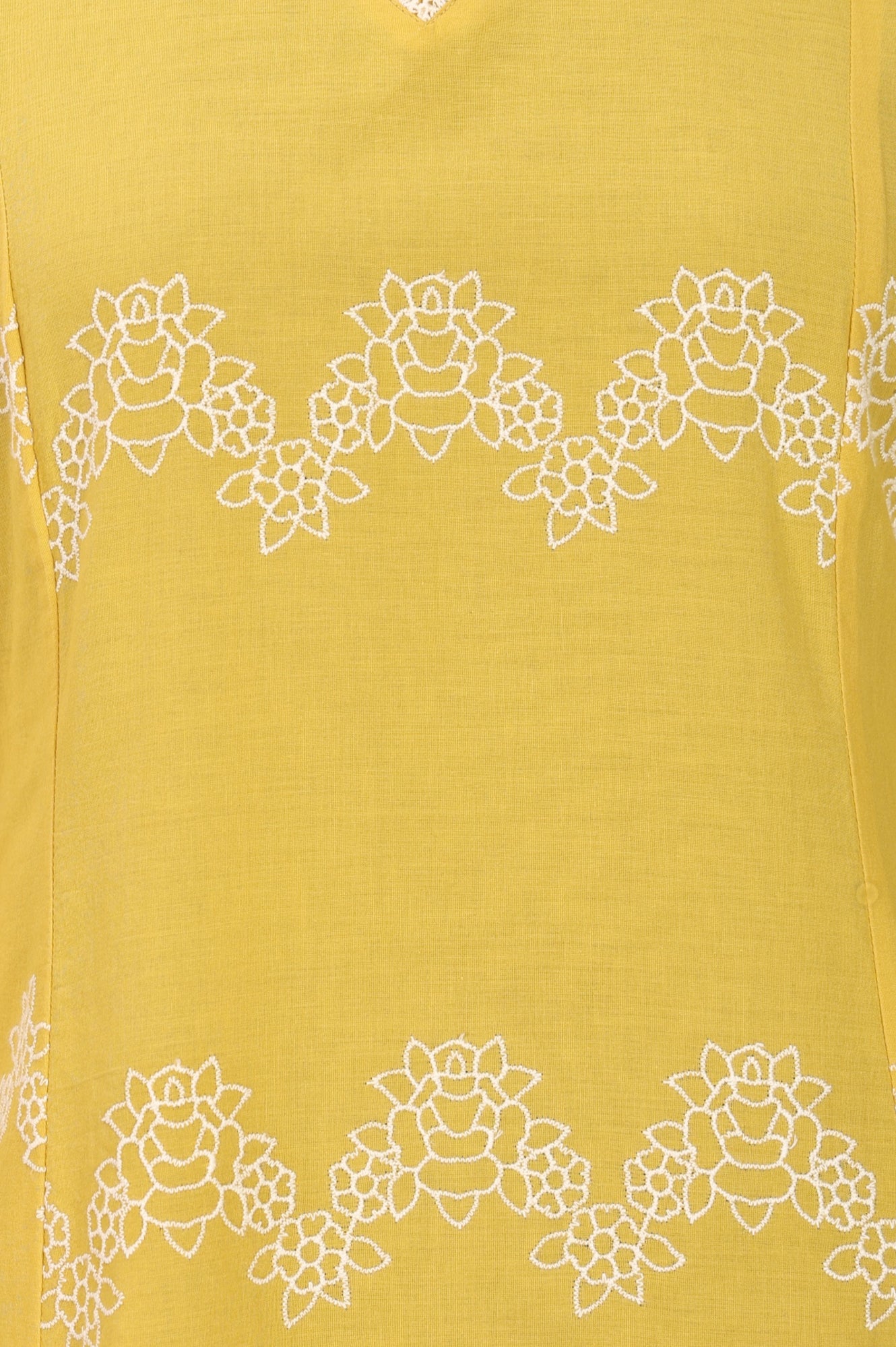 Yellow Thread Embroidered Pure Cotton Flared Kurta
