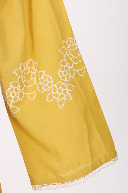 Yellow Thread Embroidered Pure Cotton Flared Kurta