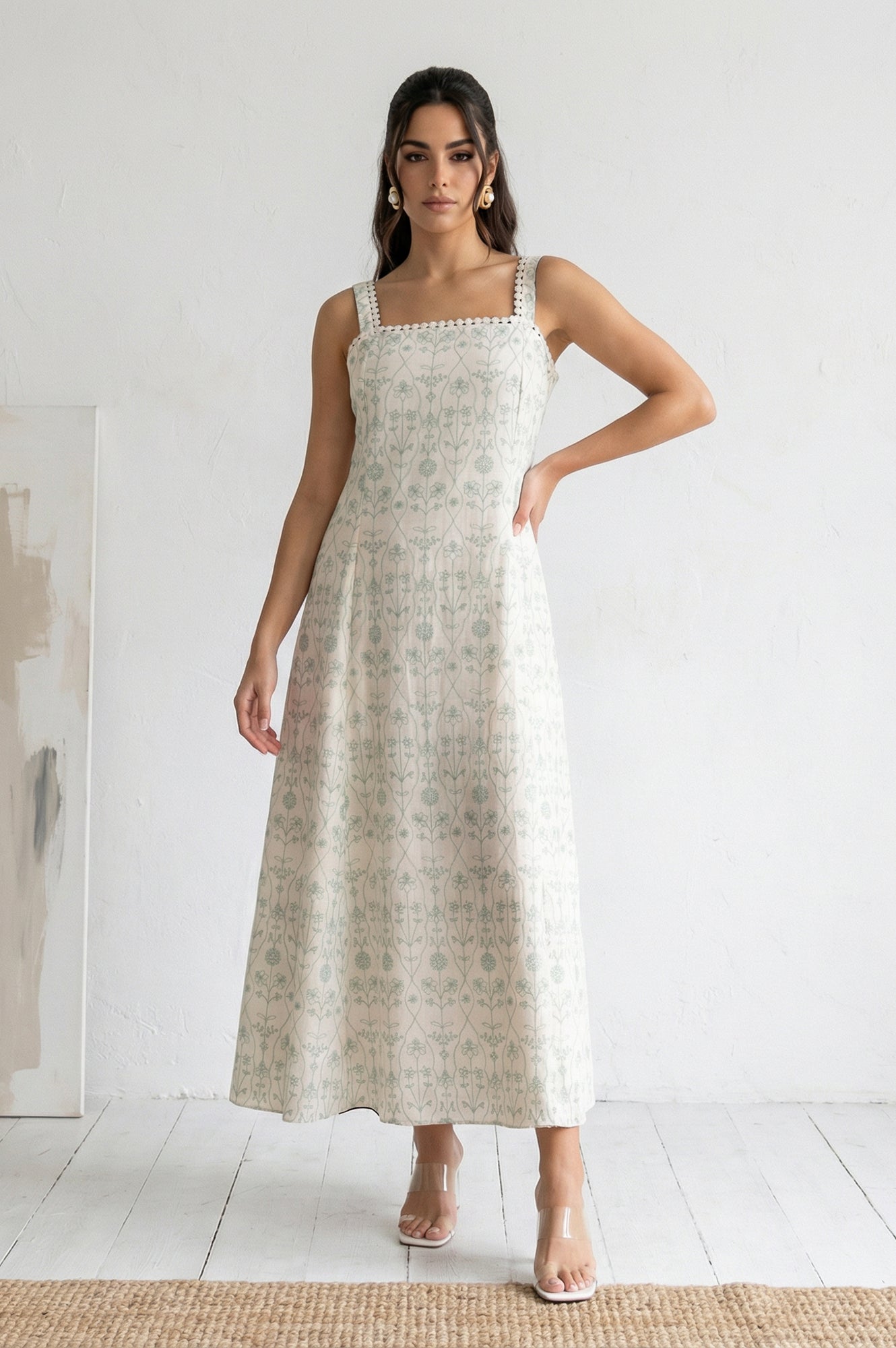 Off White Embroidered Pure Cotton A-line Dress