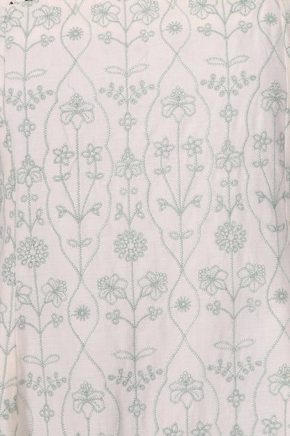 Off White Embroidered Pure Cotton A-line Dress