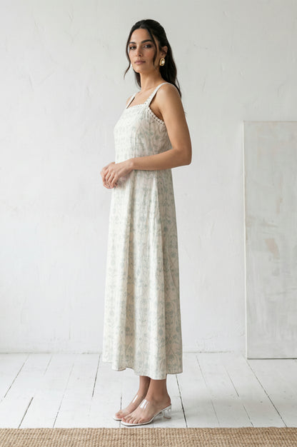 Off White Embroidered Pure Cotton A-line Dress
