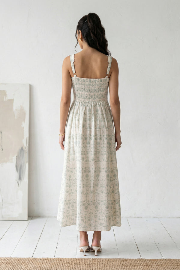 Off White Embroidered Pure Cotton A-line Dress