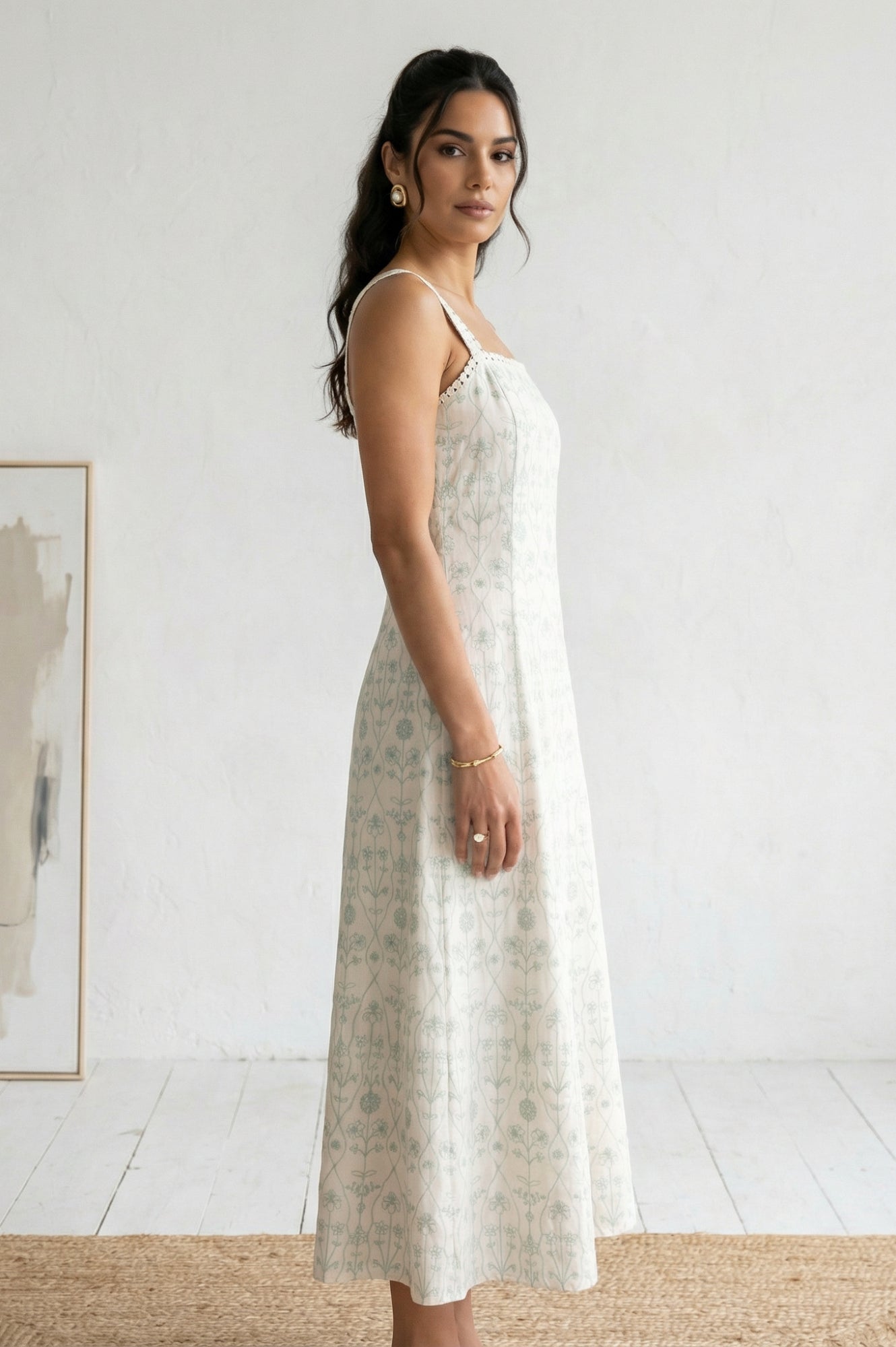 Off White Embroidered Pure Cotton A-line Dress