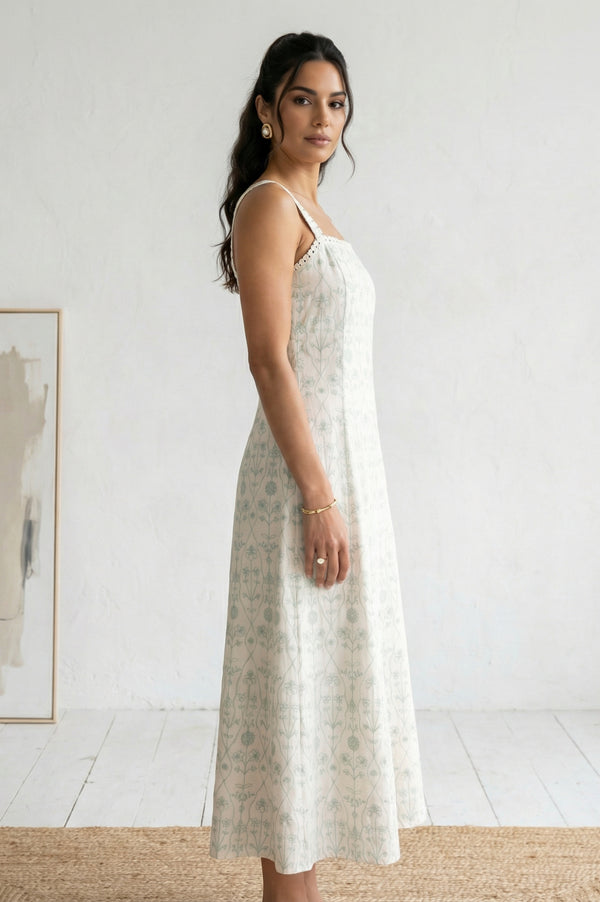 Off White Embroidered Pure Cotton A-line Dress
