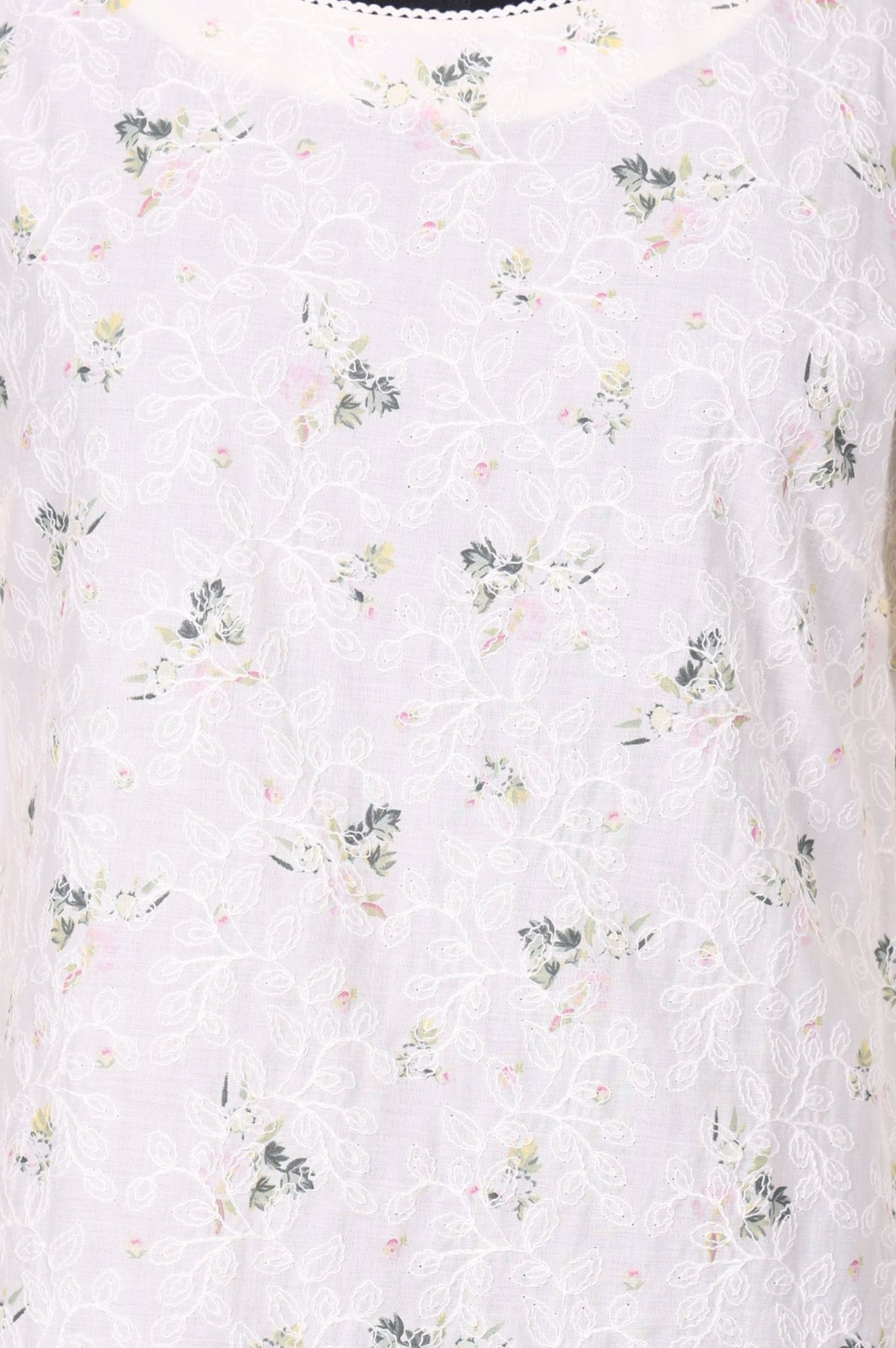 Off White Schiffly Schiffily Thread Work Pure Cotton Straight Kurta