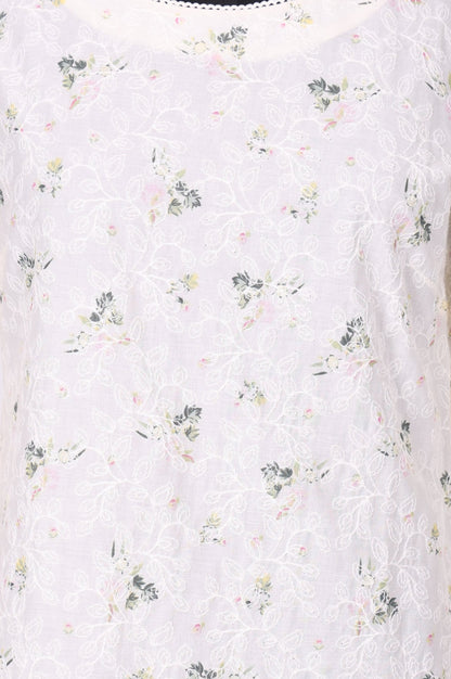 Off White Schiffly Schiffily Thread Work Pure Cotton Straight Kurta