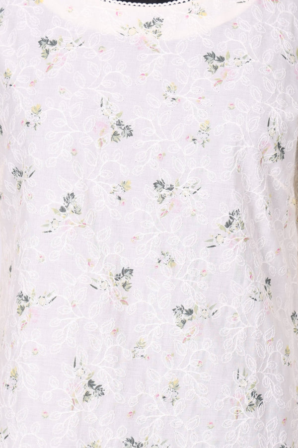 Off White Schiffly Schiffily Thread Work Pure Cotton Straight Kurta