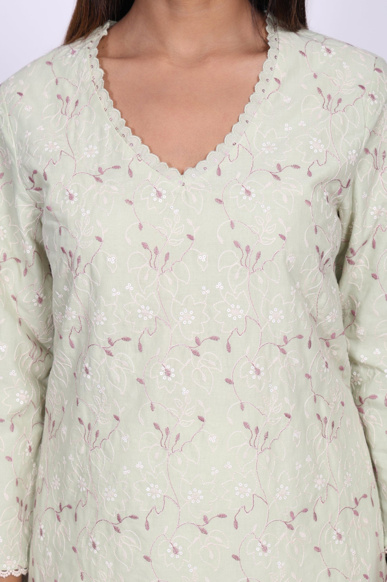 Green Chikankari Pure Cotton Straight Kurta