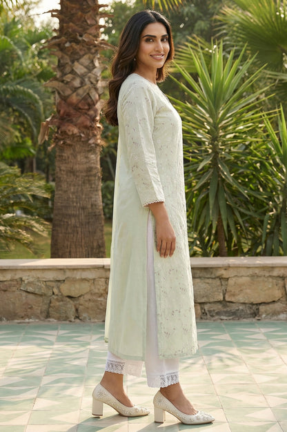 Green Chikankari Pure Cotton Straight Kurta