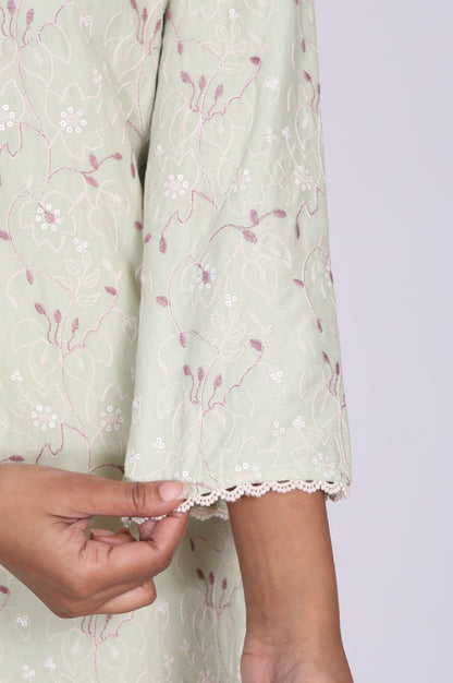 Green Chikankari Pure Cotton Straight Kurta
