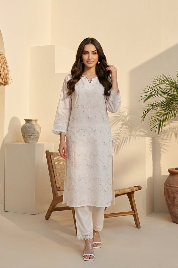 White Chikankari Embroidered Sequins Pure Cotton Straight Kurta