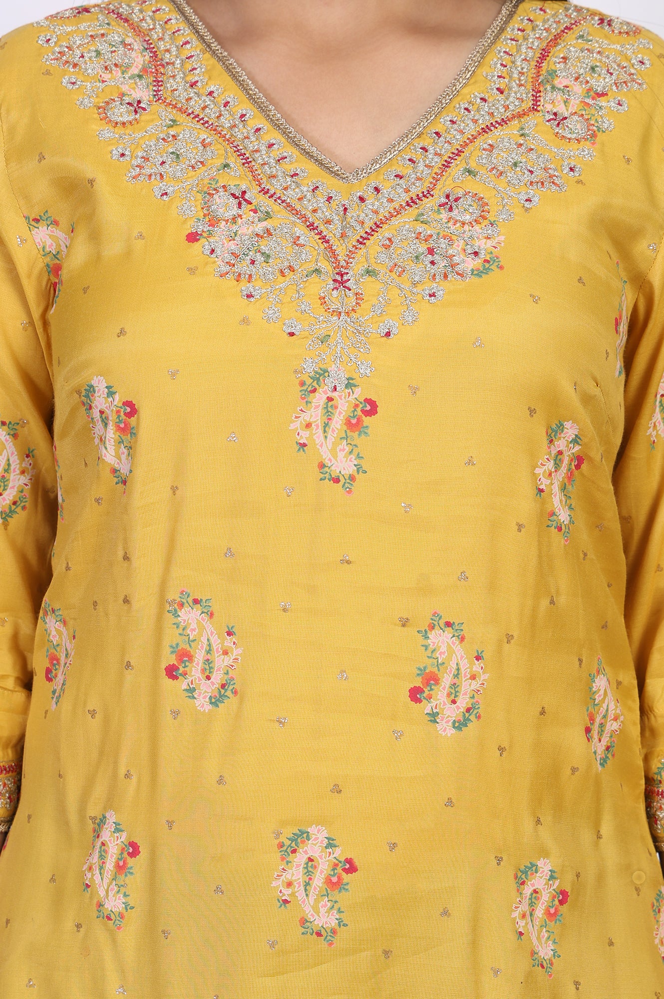 Mustard Embroidered Straight Rayon Kurta