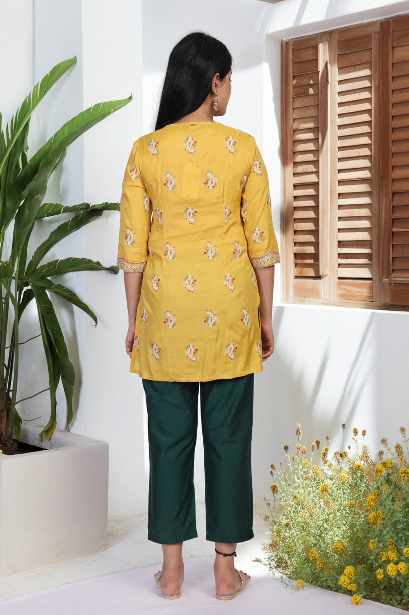 Mustard Embroidered Straight Rayon Kurta