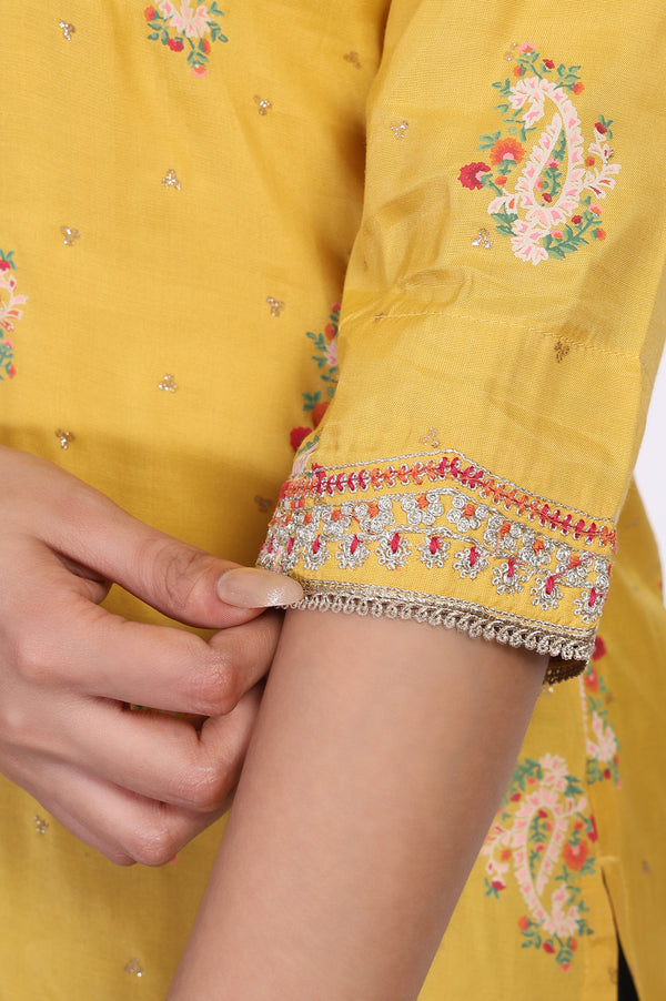 Mustard Embroidered Straight Rayon Kurta