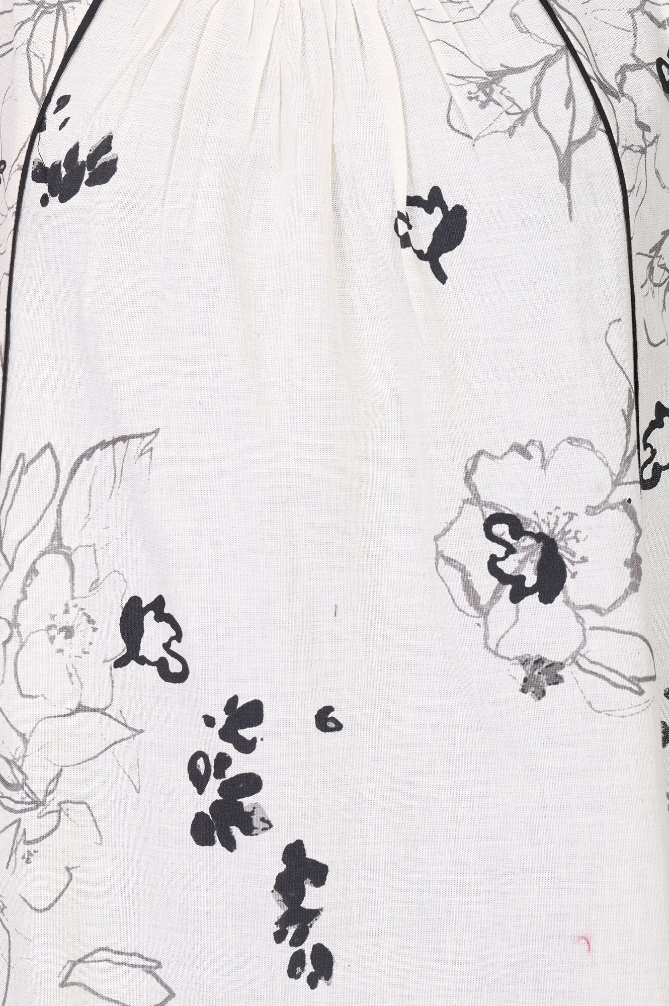 White Floral Printed Sleeveless Cotton Flax A-line Western Dress