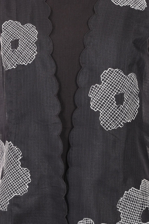 Black Embroidered Kota Sleeveless A-line Dress with Jacket